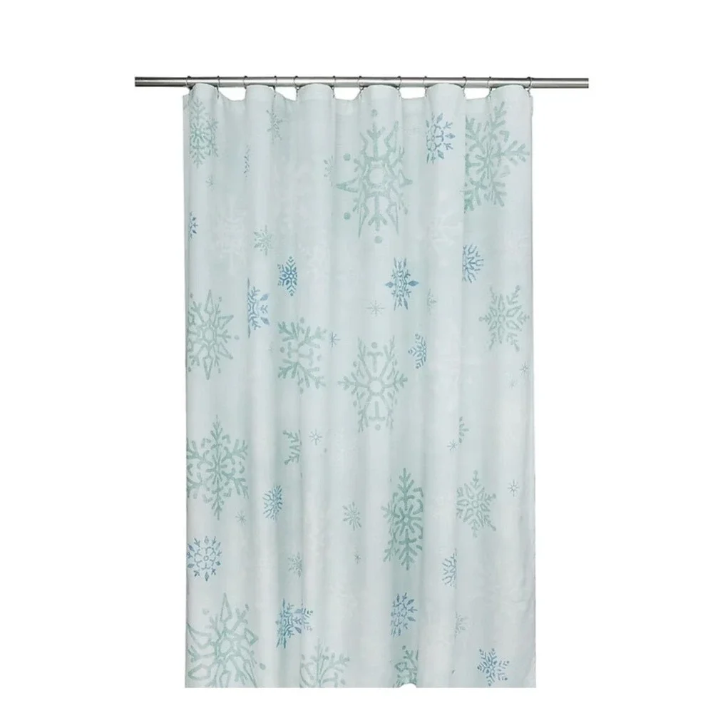 Holiday Living 72-in W x‎ 72-in L Green With Snowflakes Fabric Shower Curtain